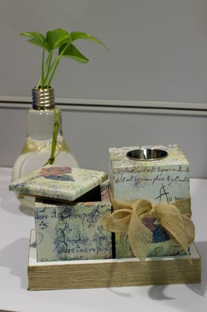 طقم مباخر خشبي بفن الديكوباج