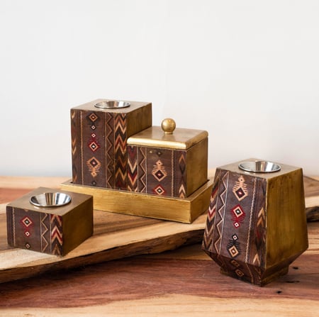 طقم مباخر خشبي بفن الديكوباج