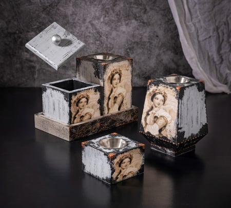 طقم مباخر خشبي بفن الديكوباج