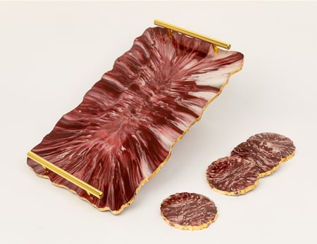 صينية تقديم مع قواعد أكواب من الرزن