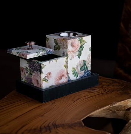 طقم مباخر خشبي بفن الديكوباج