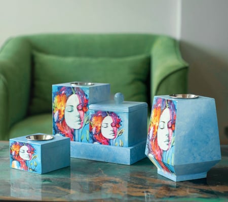 طقم مباخر خشبي بفن الديكوباج