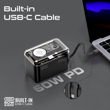 أفضل بطارية متنقلة 5 في 1، شاحن عالمي بسعة 20000 مللي أمبير مع كابلات USB-C ولايتنينغ مدمجة، منفذ توصيل للطاقة USB-C بقدرة 65 واط، منفذ USB-A بقدرة 27 واط وشاحن ساعة آبل بقوة 3 واط بتصميم شفاف وشاشة LED مع نظام أمان متعدد الحماية - Promate Mavrix-20