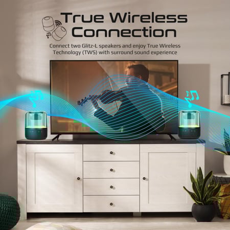 تجربة صوتية مدهشة مع مكبر الصوت Glitz-L بقدرة 10 واط وعرض ضوئي بزاوية 360 درجة، وقت تشغيل 6 ساعات مع منفذ صوت 3.5 ملم ومنفذ USB وفتحة بطاقة TF من Promate Glitz-L