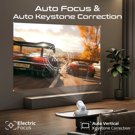 أفضل جهاز عرض LCD لاسلكي جاهز لدقة 4K مع نظام أندرويد 13، سطوع 250 لومن ANSI، تركيز وتصحيح زاوية تلقائي، بلوتوث 5.4، واي فاي، منافذ HDMI وUSB، مكبرات صوت ستيريو، أضواء RGB، وتصميم مدمج ومحمول.