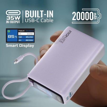 بطارية بسعة 20.000 من بروميت مع كيبل تايب سي مدمج Titan-35W