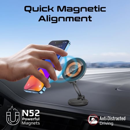 تخطَّى العوائق مع شاحن السيارة اللاسلكي Magnus2-Qi فائق السرعة مع ماج سيف! يتميّز بقوة شحن 15 واط وتصميم مرن بإمكانية التعديل ثلاثي المحاور والدوران 360 درجة، لتجربة رحلة لا تضاهى مع Promate-Magnus2-Qi