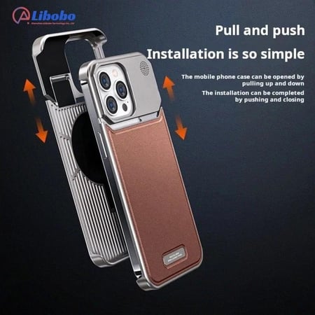 كفر معدني تيتانيوم جلد بني طبيعي ماج سيف 15 برو ماكس