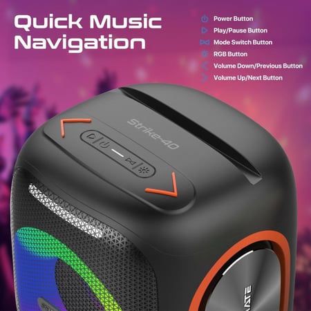 مكبر صوت لاسلكي عالي الجودة LumiSound™ HD بقوة 40 واط، مع إضاءة RGB لتجربة صوتية متميزة - Promate Strike-40