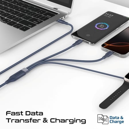 كيبل شحن USB-C فائق السرعة بقوة 100 واط مع مخرجين USB-C ، وشاحن لساعة أبل، يدعم مزامنة البيانات بسرعة 480 ميجابت في الثانية، تصميم مضفر متين بطول 140 سم – القوة والأداء في كابل واحد - Promate Fusion-CCW