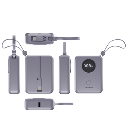 قطعة واحدة من Jeebel باور بانك 10000mAh بشاشة رقمية – PD سريع 22.5W مع كابلات Lightning وType-C مدمجة – 4 ألوان