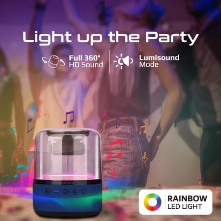 تجربة صوتية مدهشة مع مكبر الصوت Glitz-L بقدرة 10 واط وعرض ضوئي بزاوية 360 درجة، وقت تشغيل 6 ساعات مع منفذ صوت 3.5 ملم ومنفذ USB وفتحة بطاقة TF من Promate Glitz-L