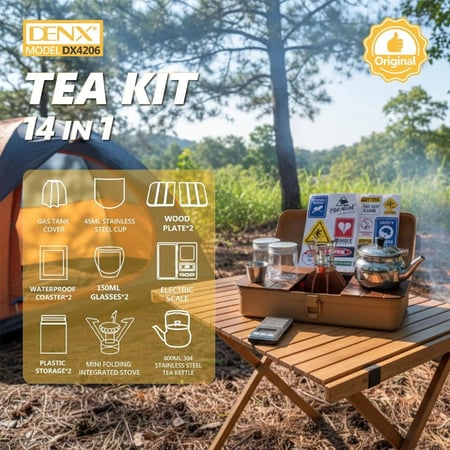 عزبة شاي DENX DX4206 طقم شاي فاخر 14 في 1 للمنزل والرحلات