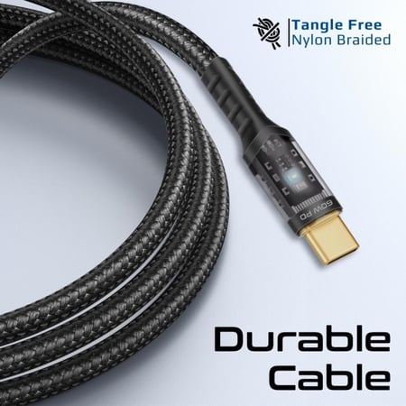 أحدث وأقوى شاحن جداري مزدوج المنفذ PD بقدرة 25 وات مع كابل USB-C بقدرة 60 وات و منفذ شحن سريع 3.0 مع كابل شفاف بطول 1.2 متر بقدرة 60 واط مع ضوء LED و تنظيم الجهد التلقائي و الشحن الزائد وحماية الدائرة القصيرة.