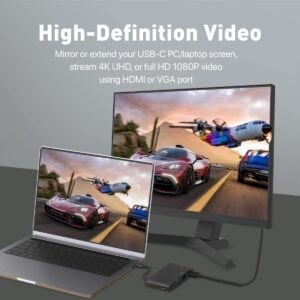 بروميت موزع 6 في 1 USB-C مع 4K HDMI وVGA و1000Mbps RJ45 ومنفذ بيانات USB-C ومنفذ توصيل طاقة USB-C بقدرة 100 واط مع Promate MediaHub-C6