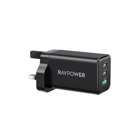 شاحن جداري راف باور بايونير 65 واط منفذين USB-C ومنفذ USB-A - اسود