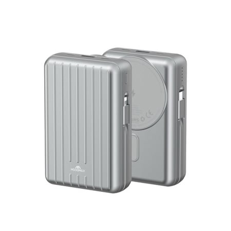 بطارية 5 في 1 من شركة moogmax بخاصية ماج سيف شحن لاسلكي وكيابل شحن مدمجة ومنافذ شحن USB-A & USB-C بسعة 20.000 mAh - اسود mx219