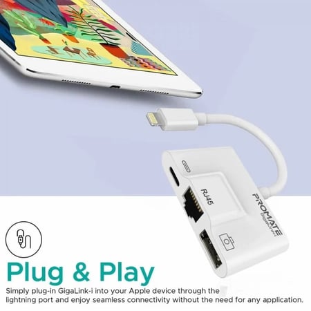 بروميت محول متعدد المهام لأجهزة آبل | USB Hub 3 in 1 مع Promate GigaLink-i - الأبيض
