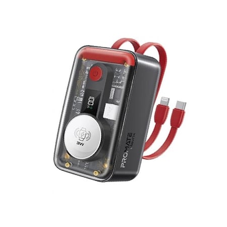 بطارية مميزة جدا بسعة 10 الف ميلي آمبير مع شاحن ساعة ابل سريع و سلك شاحن تايب سي USB- C بقدرة 35 واط PD و سلك ايفون سريع بقدرة 20 واط PD - ومنفذ تايب سي لشحن البطارية و الشحن منها In/Out  بنفس الوقت Promate Mavrix