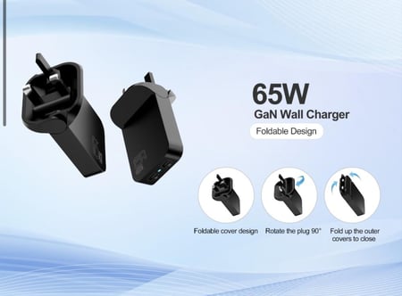 شاحن جداري بقوة 65 واط اكس لورد مع كيبل مغناطيس قابل للطي