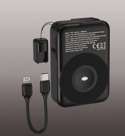 بطارية 3 في 1 بطارية وفيش منزلي وشحن لاسلكي ماج سيف للجوال والساعة بسعة 10.0000مع كيابل - BEAST