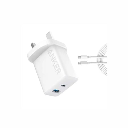 فيش جداري 33 واط بمنفذين USB-A&PD وكيبل C2C  ابيض