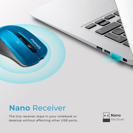 أداء عالي مع ماوس لاسلكي مريح بدقة قابلة للتعديل بين 800 و 1200 و 1600 نقطة في البوصة. يتمتع بتصميم يمكن استخدامه بكلتا اليدين ويغطي نطاق عمل يصل إلى 10 أمتار مع دعم التوصيل والتشغيل من - بروميت Promate - Contour