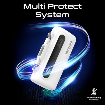 أفضل بطارية متنقلة (الفزعة) بسعة  5000 مللي أمبير، مع موصل USB-C™ بقوة 20 واط قابل للطي (إدخال/إخراج)، موصل لايتنينج واط قابل للطي، منفذ USB-C™ سريع بقوة 20 واط (إدخال/إخراج)،يدعم  1000 دورة شحن يأتي مع شاشة - LED من Promate power ip-Duo