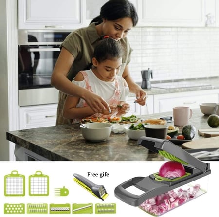 قطاعة خضروات DENX قطاعة لولبية مع عبوة، تستعمل كمفرمة طعام ومبشرة جبن، تحتوي على شفرات متعددة للمنازل والمطبخ والشواء والبطاطس والطماطم وتتضمن مفرمة ضغط للثوم