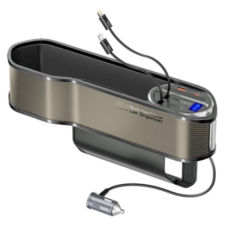 منظم سيارة متعدد الوظائف مزود بمحطة شحن بقوة 65 واط وكابلات USB-C وLightning قابلة للسحب لتسهيل شحن أجهزتك في السيارة - Promate CarMate-RPD