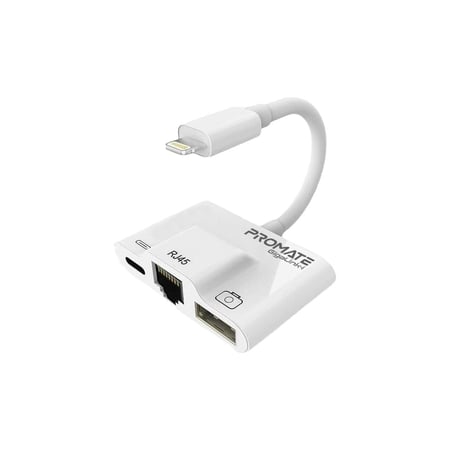 بروميت محول متعدد المهام لأجهزة آبل | USB Hub 3 in 1 مع Promate GigaLink-i - الأبيض