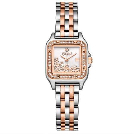 ساعة نسائية ستيل لون فضي و روز مينا صدفي من لادون