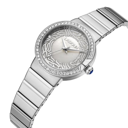 ساعة نسائية من لادون  مينا فضي بحروف عربية