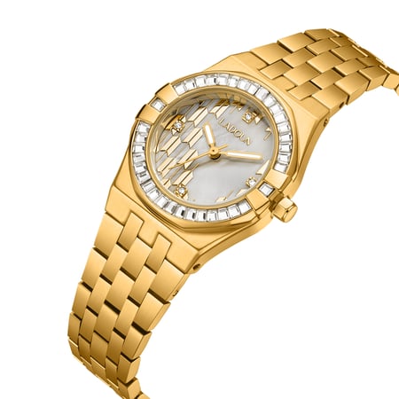 ساعة نسائية ستيل لون ذهبي بمينا صدفي من لادون