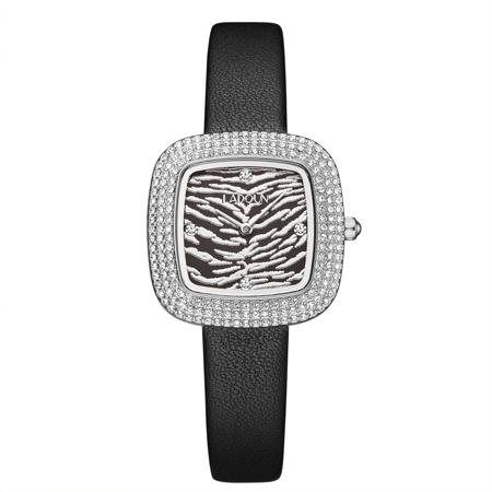 ساعة نسائية جلد من لادون لون فضي واسود بمينا تايجر