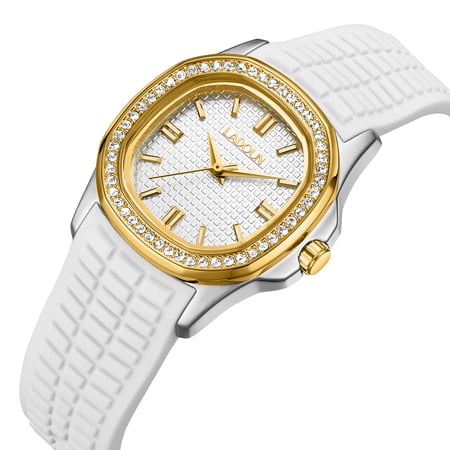 ساعة نسائية ربل أبيض مينا فضي من لادون