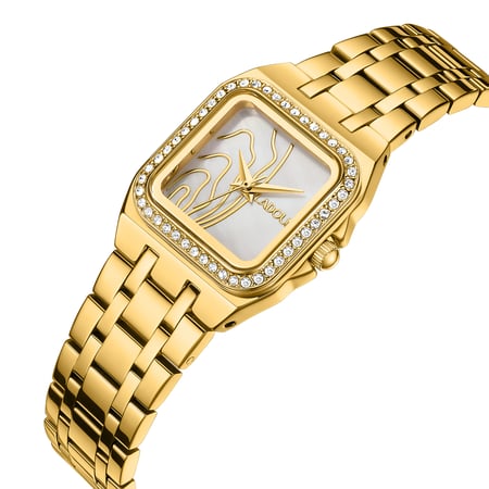 ساعة نسائية ستيل لون ذهبي مينا فضي من لادون