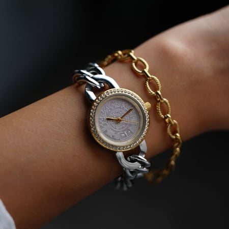 ساعة نسائية ستيل لون فضي و ذهبي من  لادون