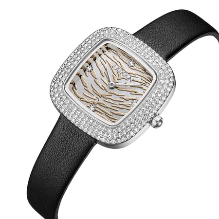 ساعة نسائية جلد من لادون لون فضي واسود بمينا تايجر