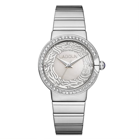 ساعة نسائية من لادون  مينا فضي بحروف عربية