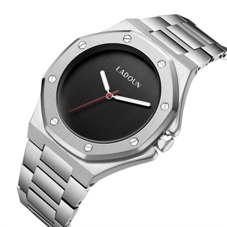 ساعة رجالية ستيل لون فضي مينا أسود من لادون