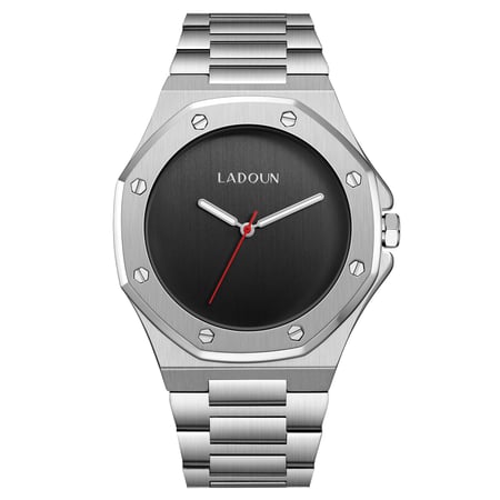 ساعة رجالية ستيل لون فضي مينا أسود من لادون