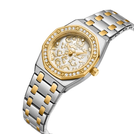 ساعة نسائية من لادون مينا لون فضي بزخارف ذهبية