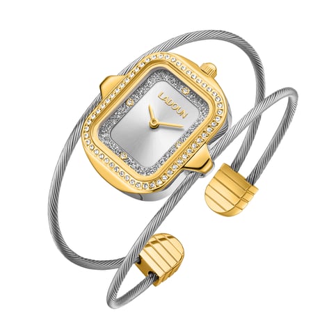 ساعة مربعة نسائية باللونين الذهبي والفضي