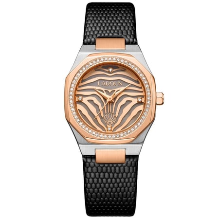 ساعة نسائية جلد لون أسود من لادون