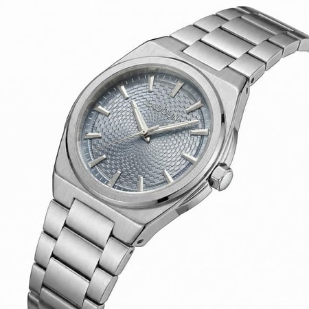 ساعة رجالية من لادون بلون الفضي مينا ازرق فاتح