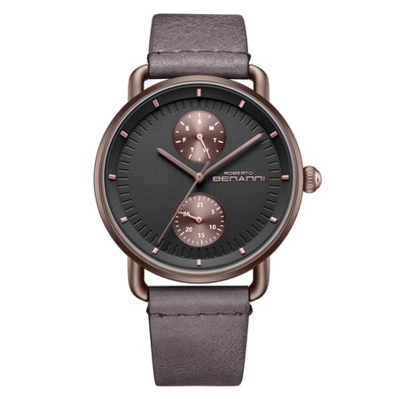 ساعة رجالية جلد لون عنابي غامق  ROBERTO BENANNI