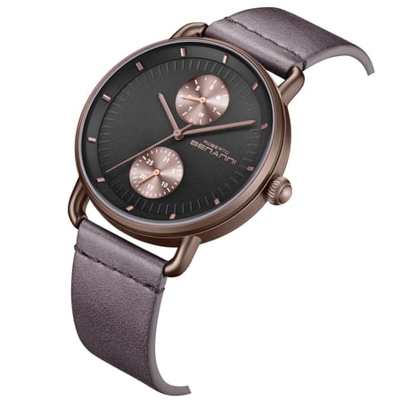 ساعة رجالية جلد لون عنابي غامق  ROBERTO BENANNI