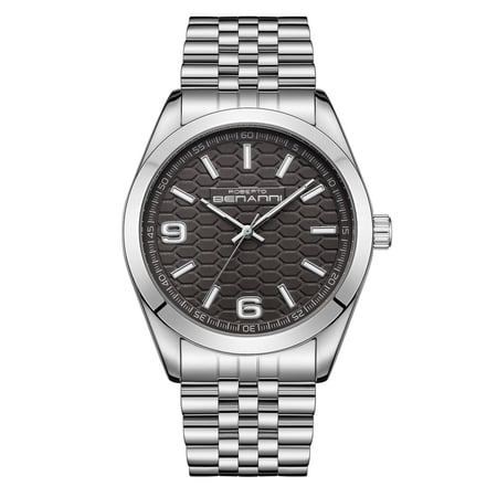 ساعة رجالية من لادون بلون فضي مينا رمادي