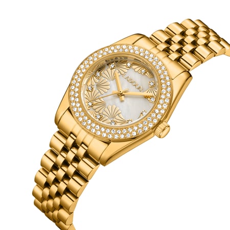 ساعة نسائية ستيل لون ذهبي بمينا صدفي من لادون